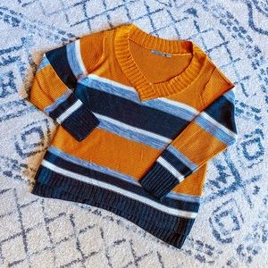 LIKE NEW Stretchy Striped Gold/Mustard/Black Deep V-Neck Sweater
